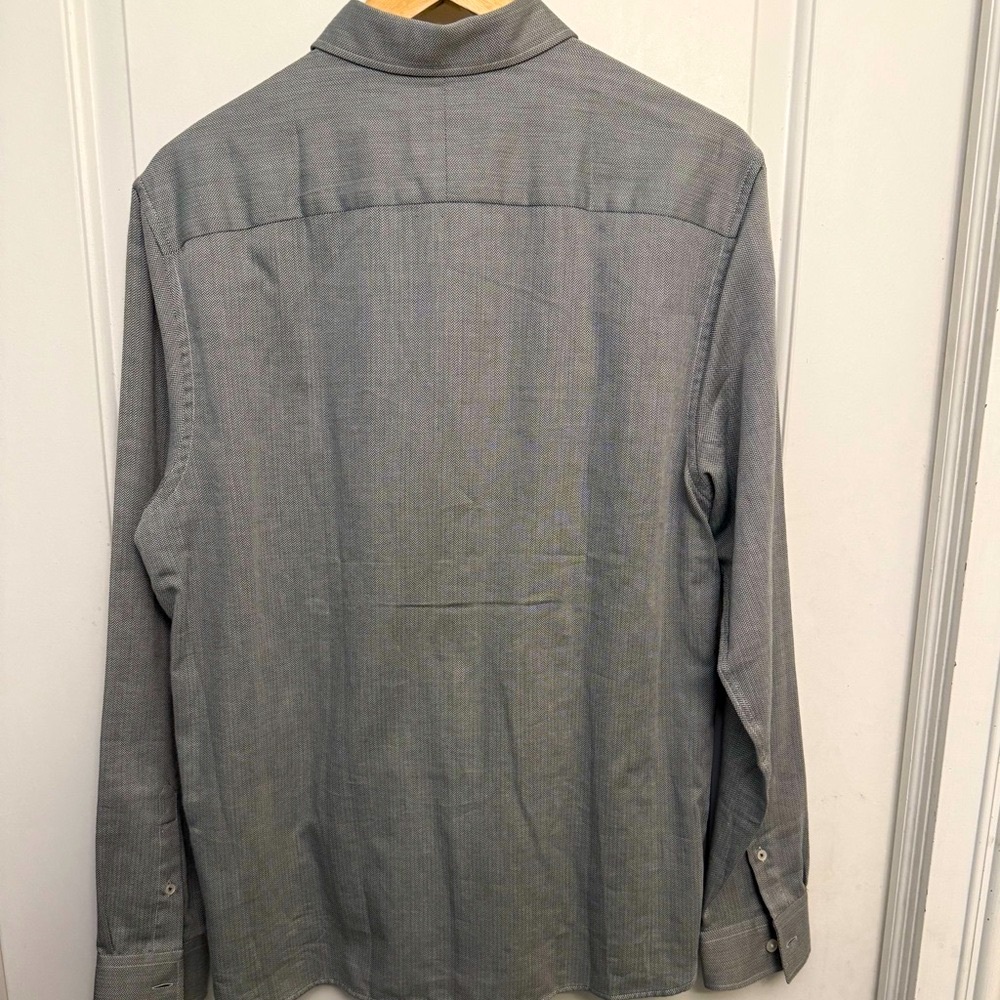 Ted Baker London Gray/Green 100% Cotton Herringbone Button-Down Shirt - Picture 4 of 8